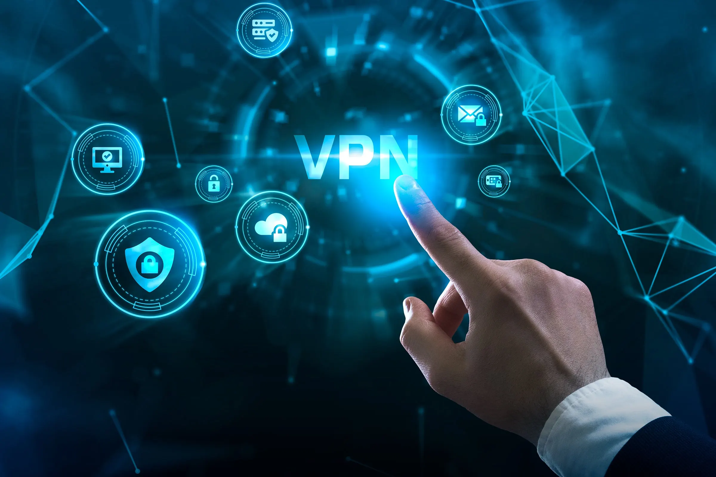 VPN and cloud security concept — secure data connection with encrypted email and storage icons