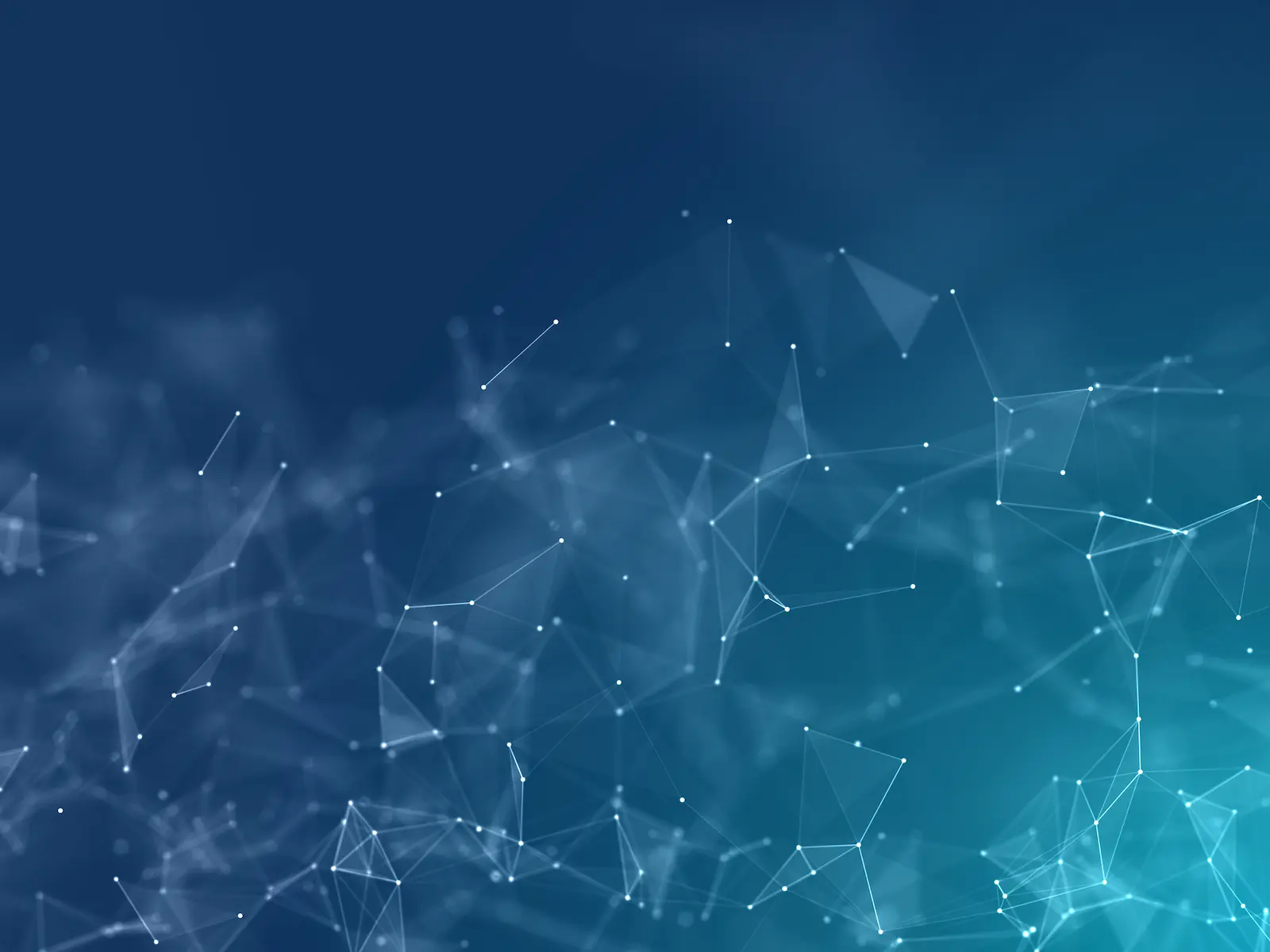 Cyan low-poly plexus network — abstract representation of SMATV and IPTV broadcast distribution
